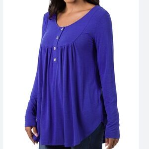 Zenana royal blue peasant babydoll flowy soft stretchy top long sleeved XL